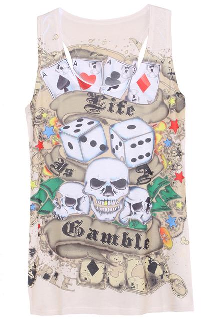 Romwe Romwe Dice & Skeleton Print Extra-long T-shirt