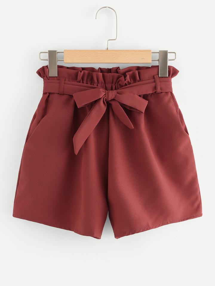 Romwe Self Tie Waist Frill Trim Shorts