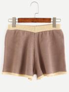 Romwe Brown Contrast Trim Knit Shorts