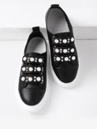 Romwe Faux Pearl & Studded Detail Pu Shoes