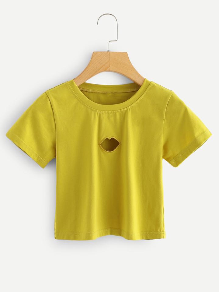 Romwe Lip Shape Cut Out Tee