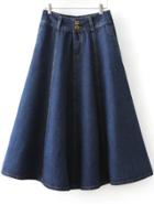 Romwe Navy Buttons Denim Skirt