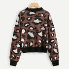 Romwe Contrast Trim Leopard Sweater