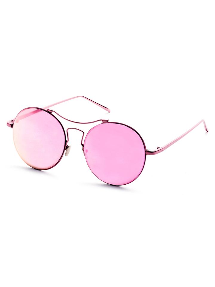 Romwe Metal Frame Double Bridge Pink Lens Sunglasses