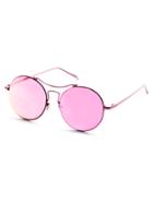 Romwe Metal Frame Double Bridge Pink Lens Sunglasses