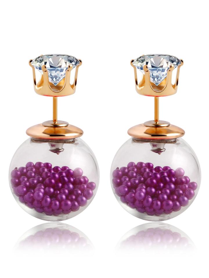 Romwe Rhinestone Double Sided Earrings - Purple