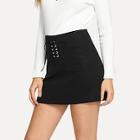 Romwe Lace-up Solid Skirt