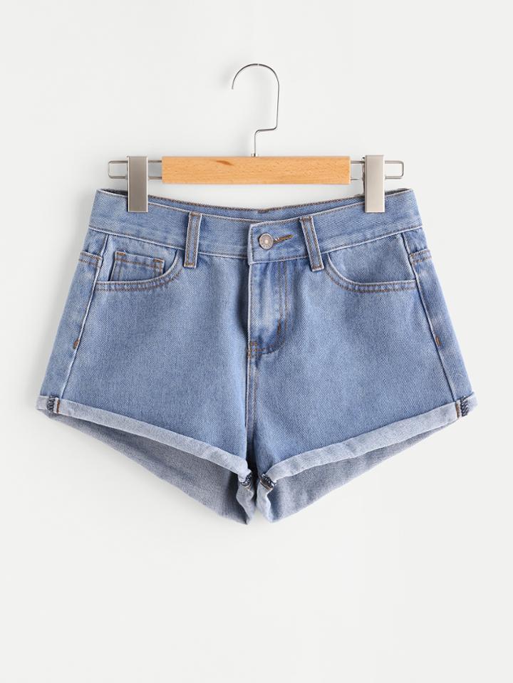 Romwe Light Wash Cuffed Denim Shorts