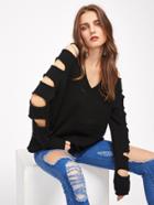 Romwe Ladder Cutout Sleeve Jumper