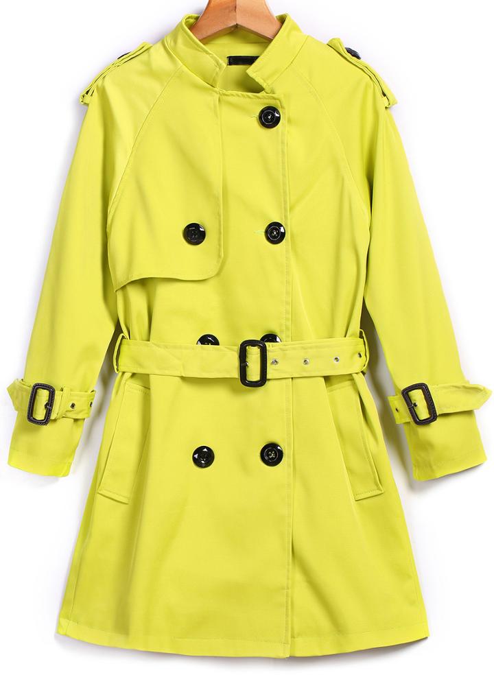Romwe Double Breasted Sashes Green Coat