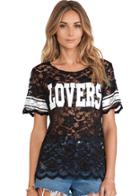 Romwe Lovers Print Sheer Lace T-shirt