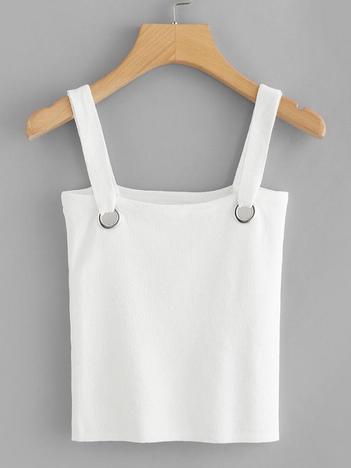 Romwe Ring Detail Ribbed Cami Top