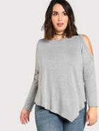 Romwe Open Shoulder Asymmetric Hem T-shirt