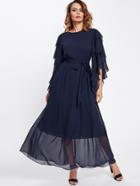 Romwe Layered Bell Sleeve Belted Hijab Evening Dress