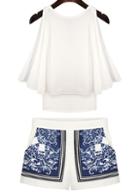 Romwe Sleeveless Chiffon Tank Top With Print Shorts