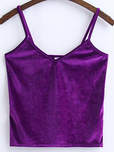 Romwe Purple Spaghetti Strap Velvet Cami Top