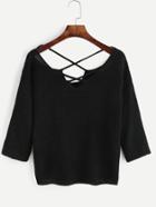 Romwe Black Criss Cross Knitted Sweater