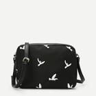 Romwe Bird Embroidery Zipper Crossbody Bag