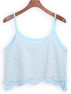Romwe Spaghetti Strap Lace Embroidered Crop Cami Top