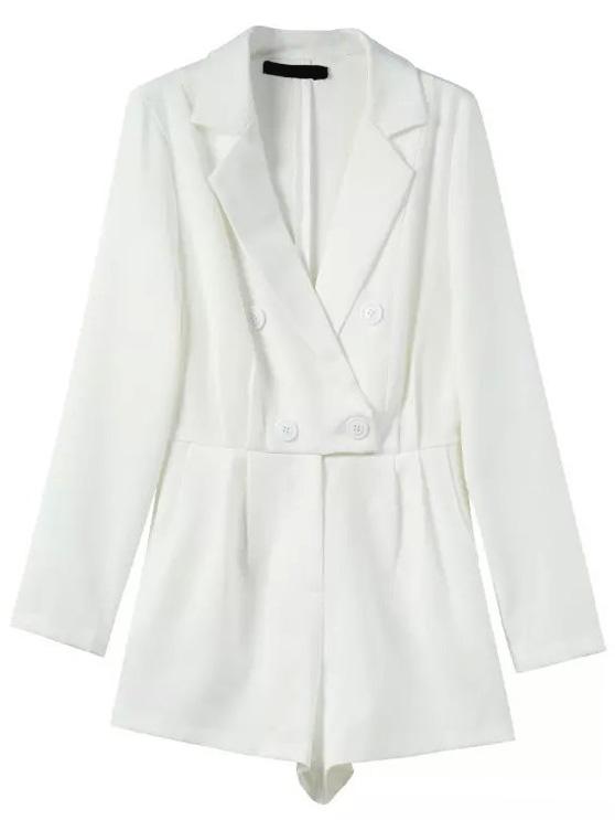 Romwe Notch Lapel Double Breasted White Romper