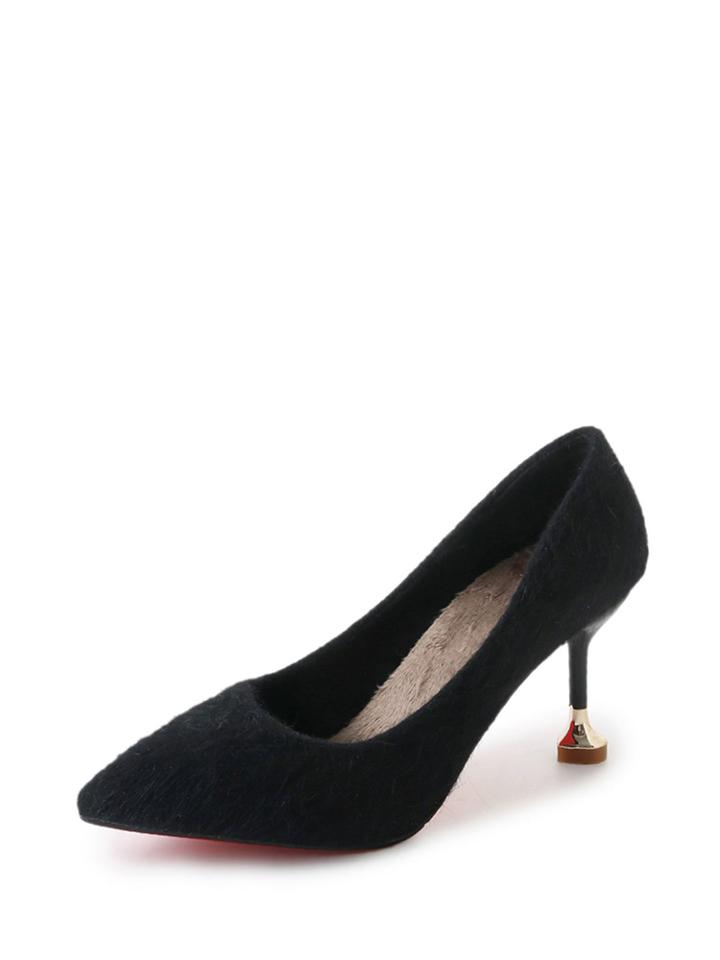 Romwe Pointed Toe Fuzzy Kitten Heels