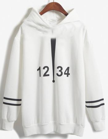 Romwe 1234 Exclamation Print Hooded White Sweatshirt
