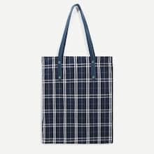 Romwe Plaid Tote Bag With Pu Handle
