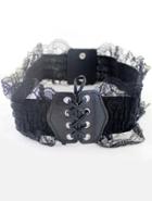Romwe Black Lace Drawstring Wide Belt