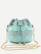 Romwe Green Lace Detail Bucket Bag With Chain