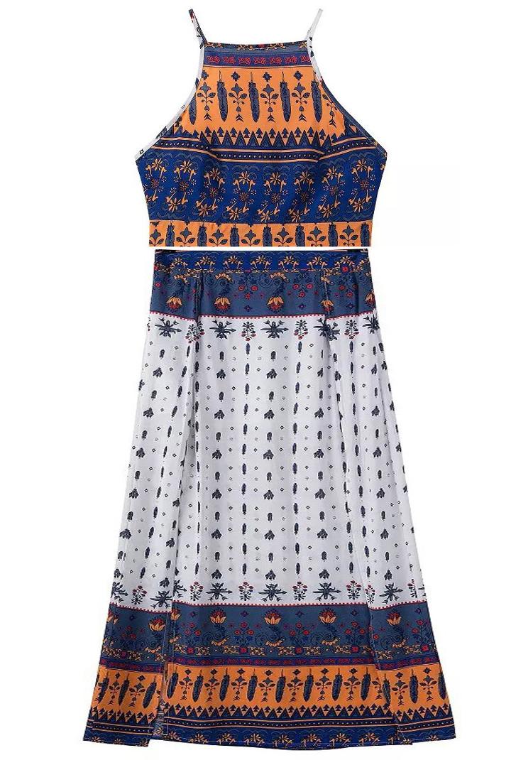 Romwe Blue Criss Cross Back Crop Top With Skirt