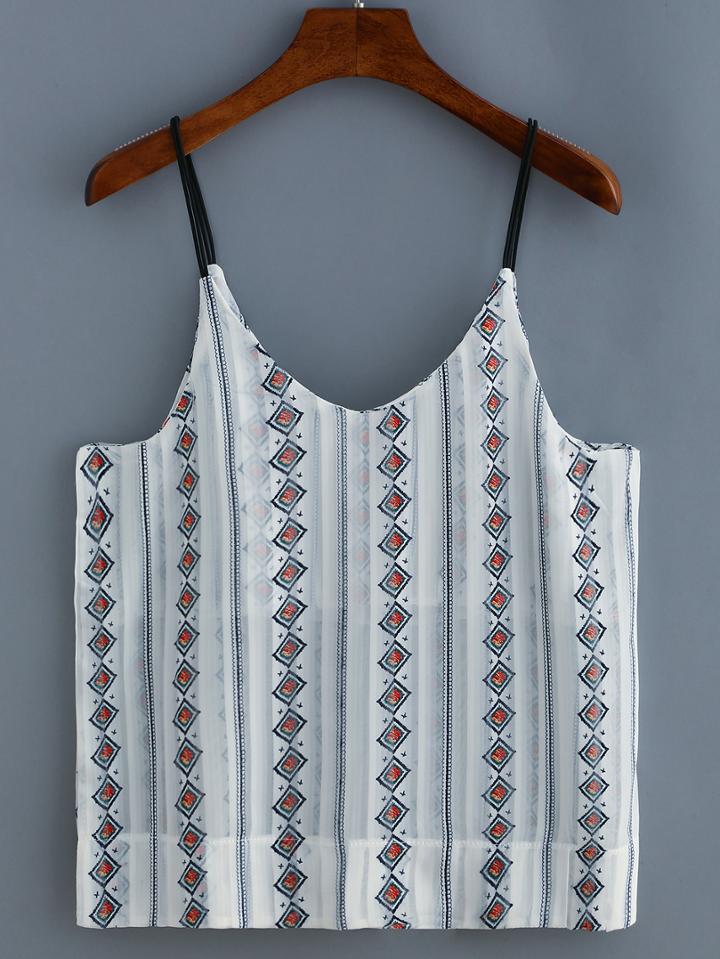 Romwe Geometric Print Contrast Straps Cami Top