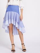 Romwe Drop Waist Tiered Mixed Stripe Skirt