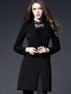 Romwe Black V Neck Long Sleeve Coat