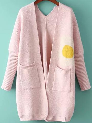 Romwe With Pockets Cartoon Print Cardigan