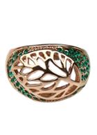 Romwe Green Gemstone Hollow Leaf Ring