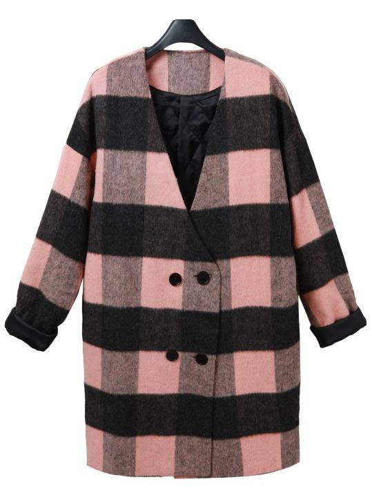 Romwe V Neck Double Breasted Woolen Coat