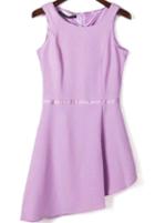 Romwe Round Neck Back Zipper Asymmetrical Purple Dress