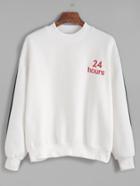 Romwe White Dropped Shoulder Seam Contrast Embroidered Sweatshirt