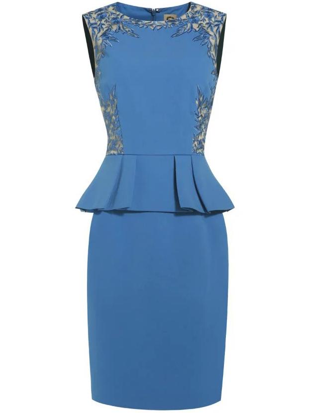 Romwe Blue Gauze Embroidered Peplum Sheath Dress