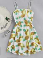 Romwe Pineapple Print Bow Tie Open Back Cami Dress