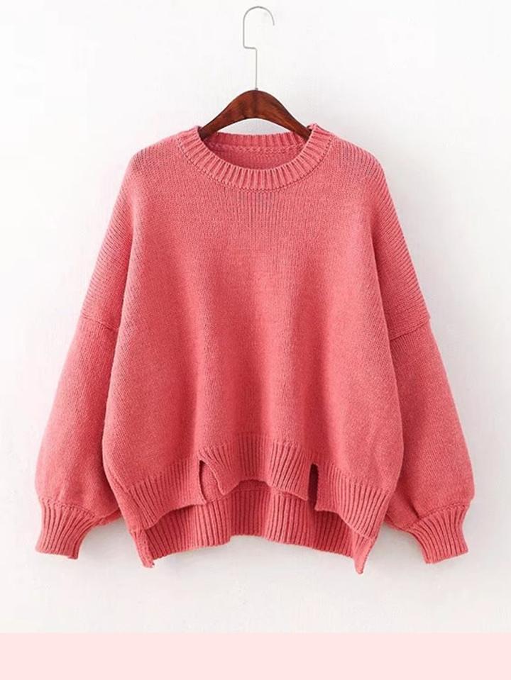 Romwe Slit Detail Drop Shoulder Sweater