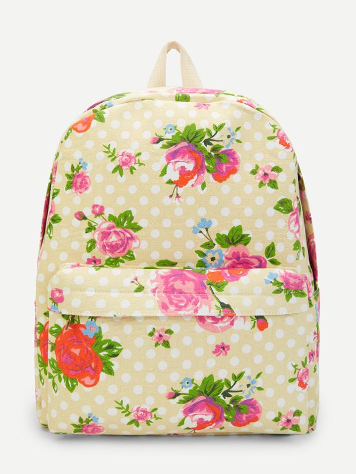 Romwe Rose Print Polka Dot Backpacks