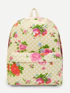 Romwe Rose Print Polka Dot Backpacks