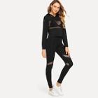Romwe Net Panel Hoodie With Leggings Set