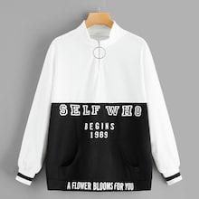 Romwe Pocket Front Two Tone Letter Sweatshirt