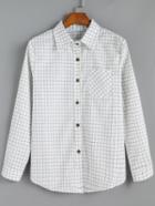 Romwe Lapel Plaid Pocket White Blouse