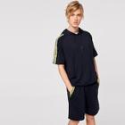 Romwe Guys Letter Tape Raglan Sleeve Hoodie & Shorts Set