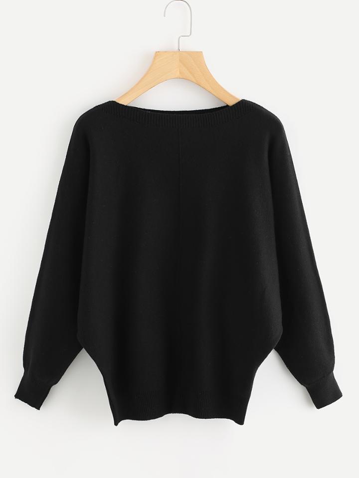 Romwe Ribbed Trim Batwing Knit Sweater