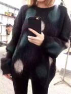 Romwe Black Polka Dot Mohair Sweater