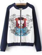Romwe Beauty Print Zipper Jacket